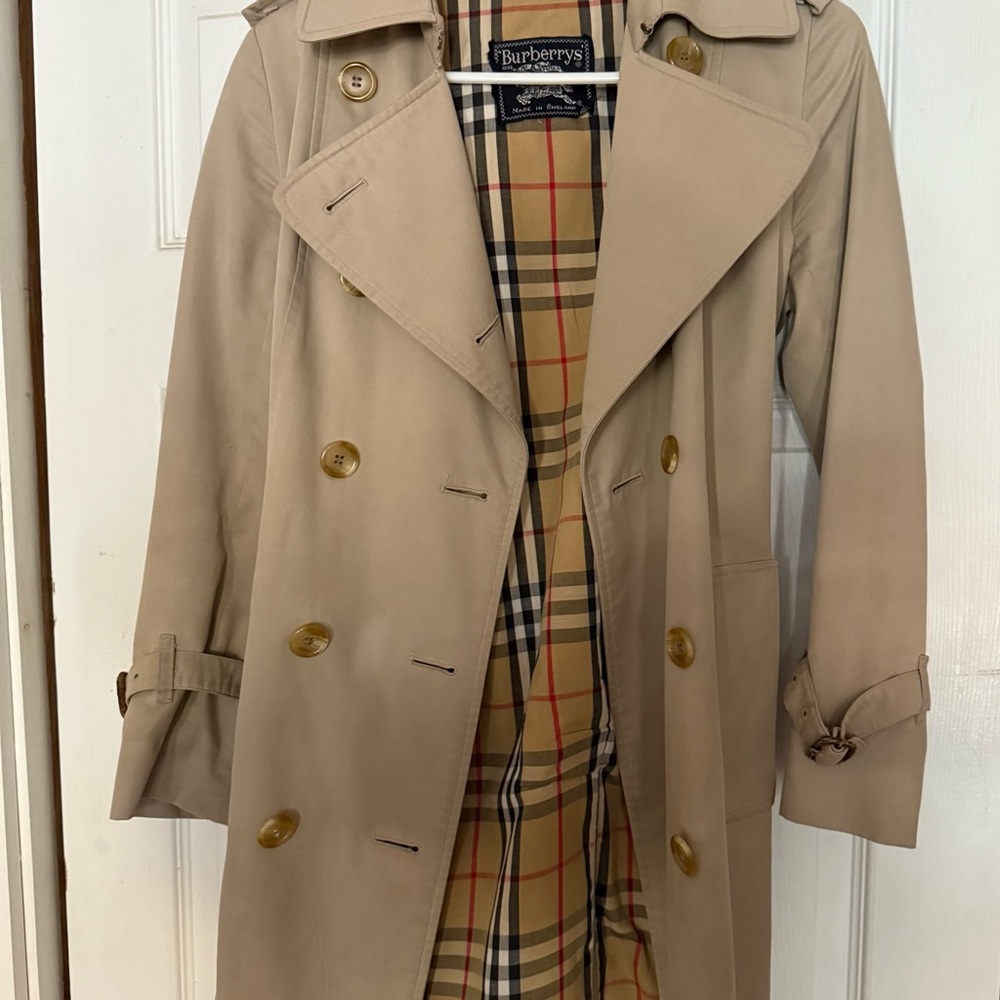 Burberry Beige Check Lined Trench Coat